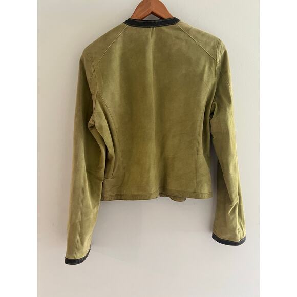 Provence D'amour Light Green & Brown Zip Up Leather Jacket Size Medium JL - Picture 8 of 9